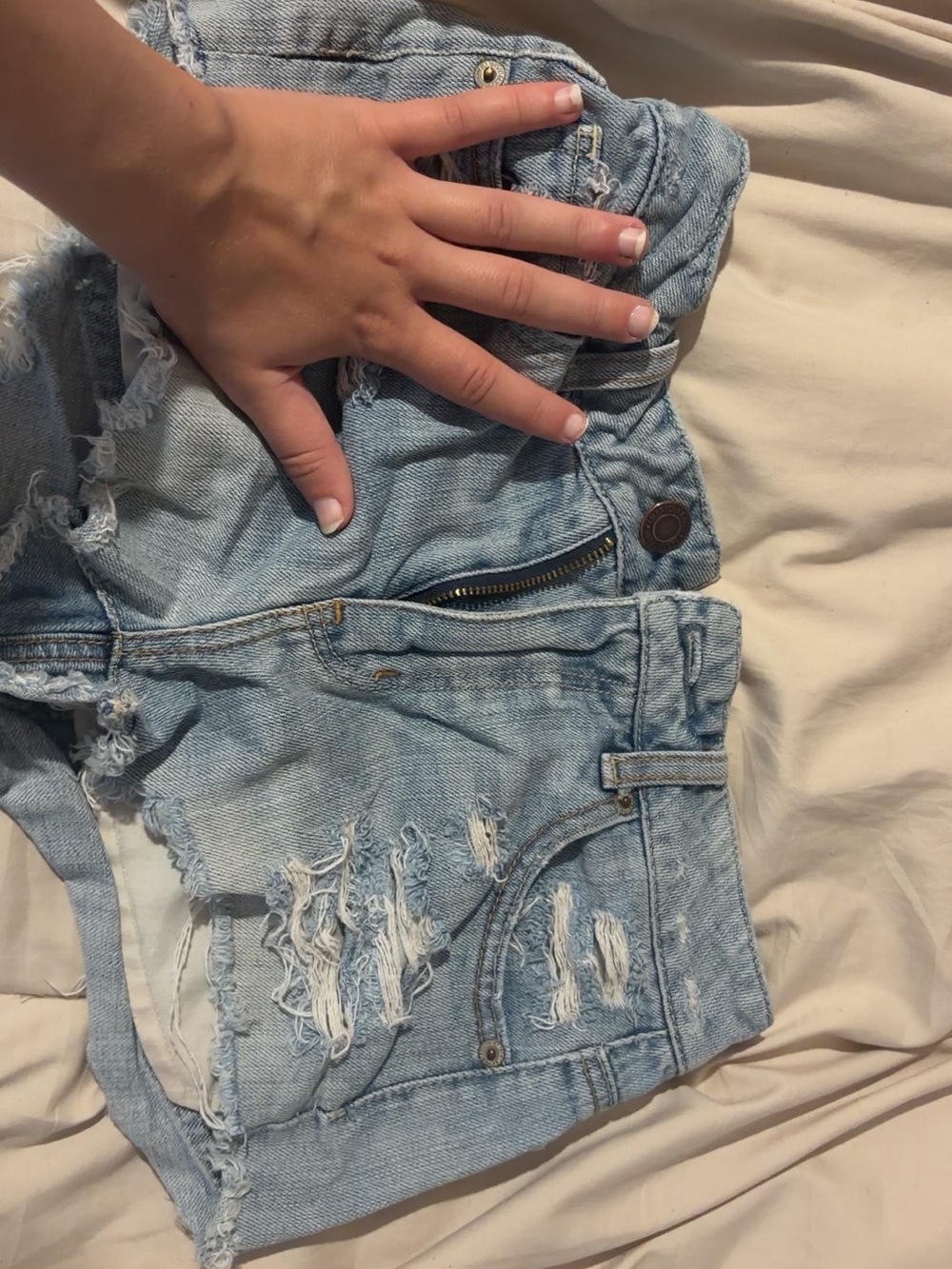 American Eagle Outfitters Light Blue Distressed Denim Shorts